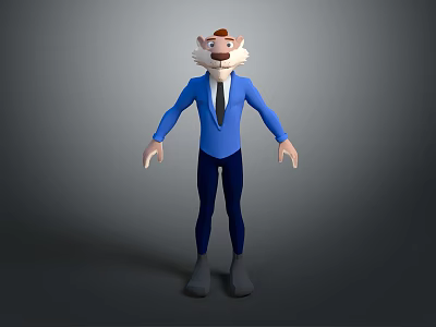 Cartoon Style Game and Movie Character in Blue Suit with White Face and Brown Ears 3d model