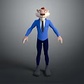 Cartoon Style Game and Movie Character in Blue Suit with White Face and Brown Ears