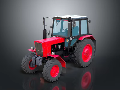 Red Agricultural Tractor Featuring Black Tires Red Rims And Transparent Cab 3d model