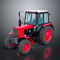 Red Agricultural Tractor Featuring Black Tires Red Rims And Transparent Cab