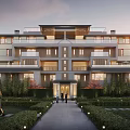 Luxury Modern Multi Story Building Exterior With Landscaped Garden Stone Pathway And Balconies