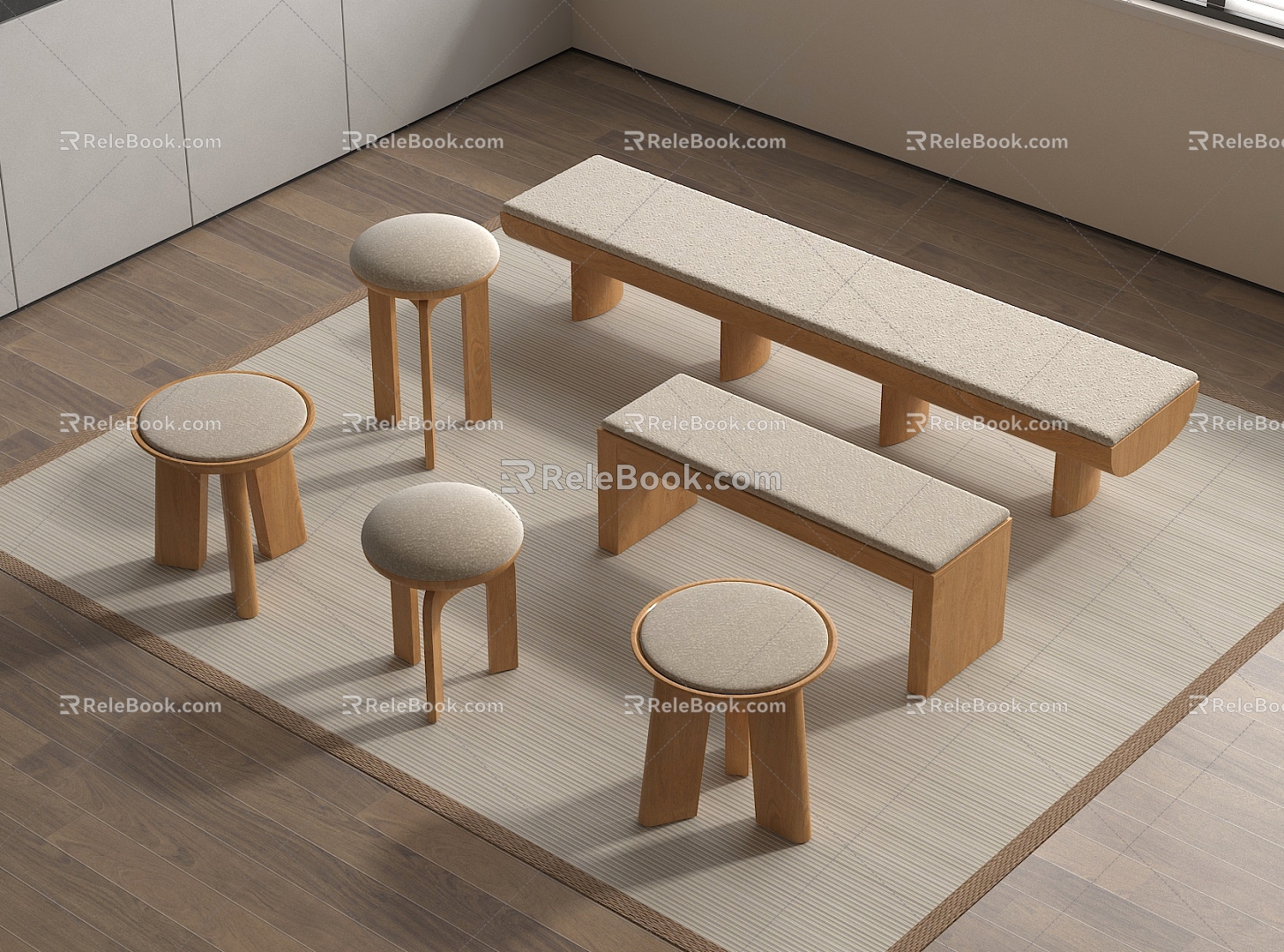 Modern Stool Long Stool 3d model