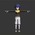 Anime Game Character With Blue Spiky Hair Yellow Black Jacket And Arms Outstretched Pose