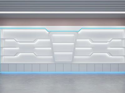 Modern Specialty Store Interior With White Display Shelves And Blue Accent Lighting 3d model