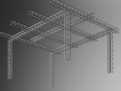 Industrial Metal Truss Structure With Steel Framework Beams And Supports 3d model