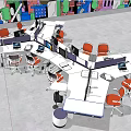 Modern Office Workstations With Orange Chairs Multiple Monitors And Open Layout 3d model