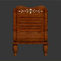 Warm Toned Wooden Chair With Carved Floral Details Armrests And Striped Backrest