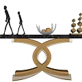 Modern Console Table With Human Figure Statues Fruit Bowl And Geometric Decor 3d model