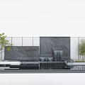 Modern Stone Feature Wall Design With Trees And Water Pool Reflection 3d model