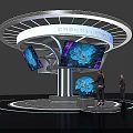 Futuristic Technology Exhibition Hall With Interactive Globe And Large Digital Screens 3d model