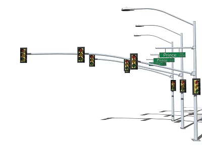 Modern Outdoor Street Lights Illuminating Urban Road Intersection With Poles 3d model