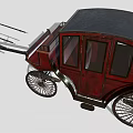 Vintage Horse Carriage With Red Body Black Roof And Wooden Wheels