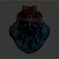 Vibrant Mythical Monster Head Sculpture With Red Blue Details And Sharp Orange Teeth