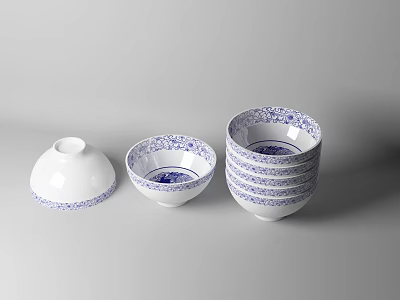 Blue And White Ceramic Kitchen Bowls With Lidded Single And Stacked Sets 3d model