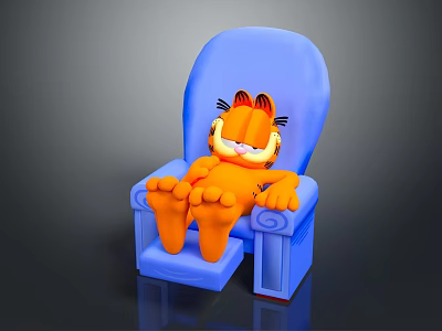 Garfield The Lazy Cat Sitting Relaxed On Blue Armchair With Orange Fur 3d model