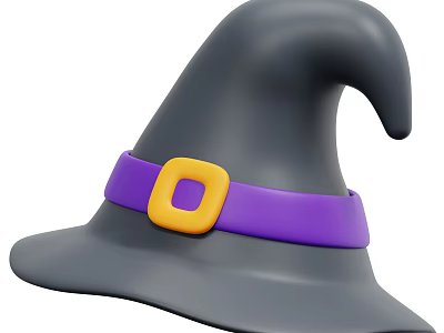 Classic Black Witch Hat with Purple Belt and Yellow Square Buckle 3d model