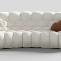 Modern White Sectional Sofa with Quilted Padded Design and Decorative Pillows White Floral Brown Bear