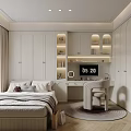 Cozy Tatami Bedroom Interior With Built-in Cabinets Bookshelves Desk Chair And Rug
