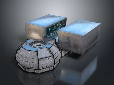 Geometric Objects With Rectangular Blocks Circular Textured Base And Digital 3d model
