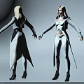 3D Model of White Haired Female Game Character in Stylish Outfit