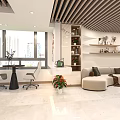 Stylish Modern Indoor Space With Beige Sofa Study Table Chairs And Decorative Plants