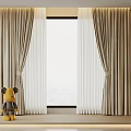 Double Layer Beige Thick Curtains With White Sheer And City View Window Decor