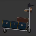Blue And Brown Luggage With Yellow Straps On Metal Frame Luggage Cart