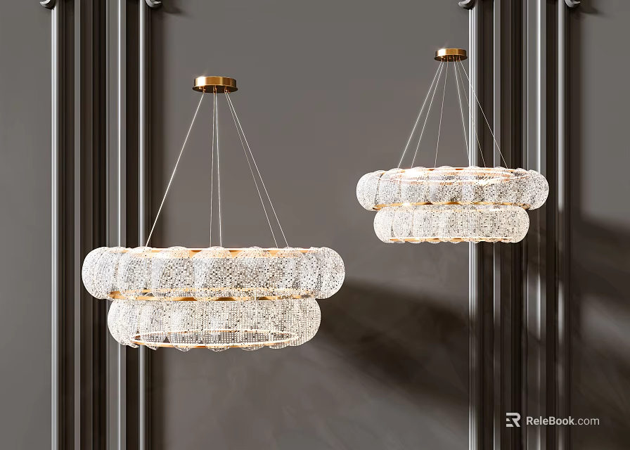 Elegant Modern Crystal Chandeliers With Gold Base And Layered Circular Design 3d model 