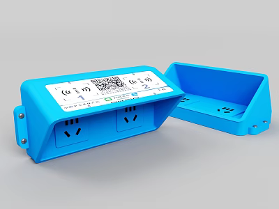 Blue Split Power Strip With Double Sockets Label And QR Code Design 3d model