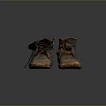 Old Worn Brown Leather Shoes With Orange Buttons As Vintage Footwear Item