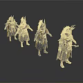 Four Fantasy Armored Characters As Creatures With Detailed Armor And Weapons