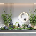Zen Style Garden Decor With Bamboo Rocks Circular Ornament Green Plants And Serene Layout
