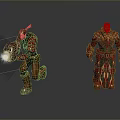 Red Armored Characters One Running With Glowing Weapon And One Standing