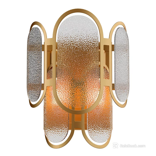 Modern Wall Lamp With Gold Metal Frame And Textured Glass Shade 3d model 