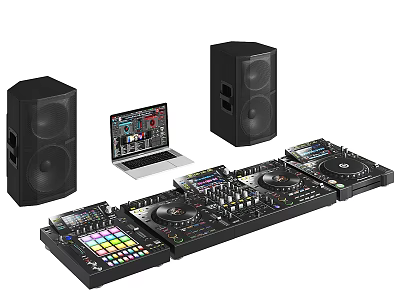 Professional Headphones And Speakers With DJ Mixing Gear Laptop Audio Setup 3d model