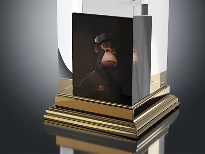 Showcase Shelf With Transparent Glass Golden Base For Monkey Figurine Collectibles 3d model