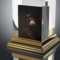 Showcase Shelf With Transparent Glass Golden Base For Monkey Figurine Collectibles