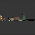 Elegant Dinnerware Set With White Gold Trim Plates Bowls And Green Vase Decor