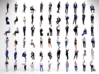 Diverse People in Business Attire and Casual Wear with Various Poses 3d model