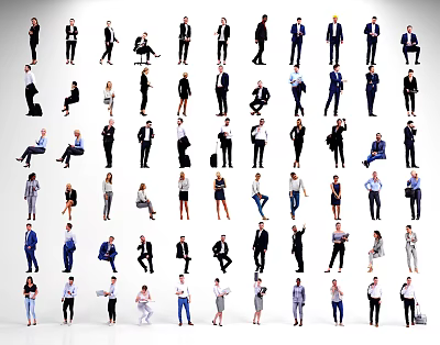 Diverse People in Business Attire and Casual Wear with Various Poses 3d model