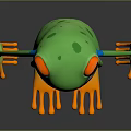 3D Frog Character With Green Body White Belly Orange Eyes And Long Limbs