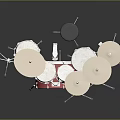 Red Drum Set with Multiple Drums Cymbals and White Stands