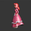 Red Haired Game Movie Character in Pink Dress with White Collar Bows on Gray Platform