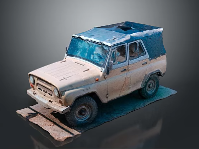 Old Dusty Off Road Vehicle With Blue Canvas Roof And Rugged Exterior 3d model