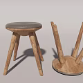Modern Wooden Stool Set With Upholstered Seat And Four Legs Structure