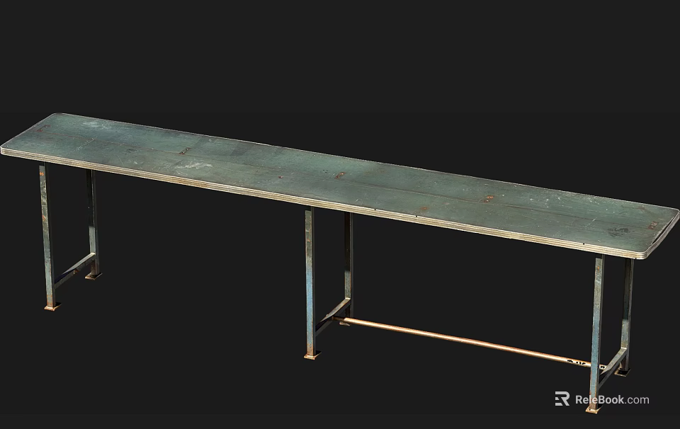Long Vintage Metal Table With Worn Surface And Industrial Metal Frame Design 3d model 