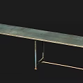 Long Vintage Metal Table With Worn Surface And Industrial Metal Frame Design
