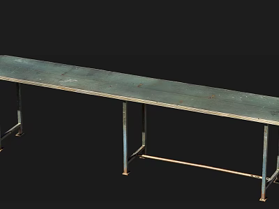 Long Vintage Metal Table With Worn Surface And Industrial Metal Frame Design 3d model