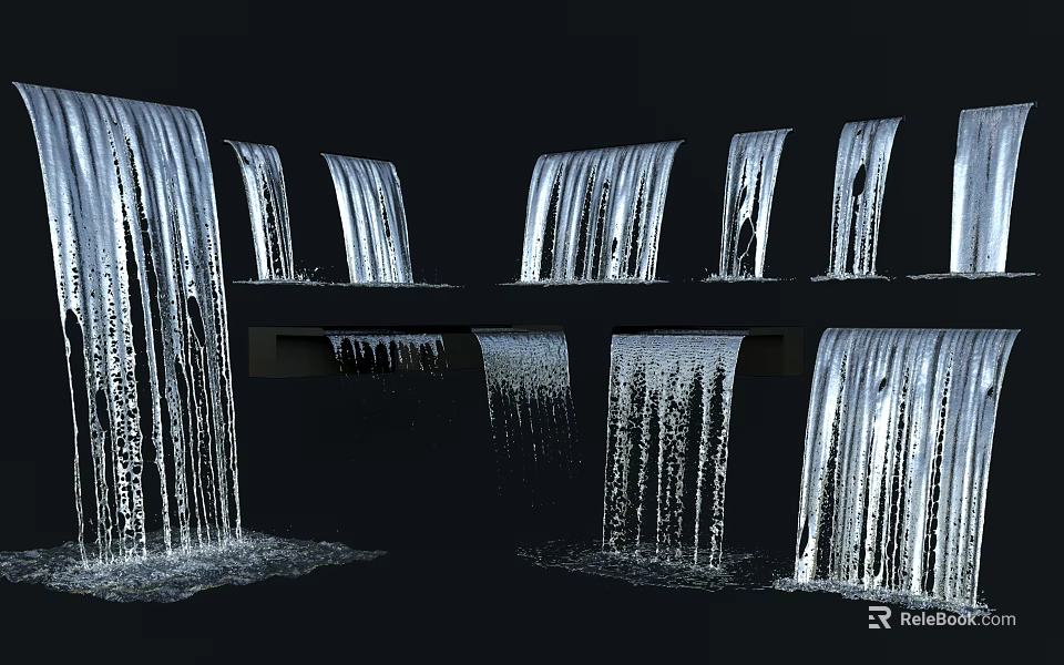 Cascading Water Fountain With Multiple Illuminated Streams In Dark Evening Setting 3d model 