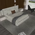 Contemporary Modern Double Bed Interior With Upholstered Headboard Nightstands Gray Rug And Accent Chair
